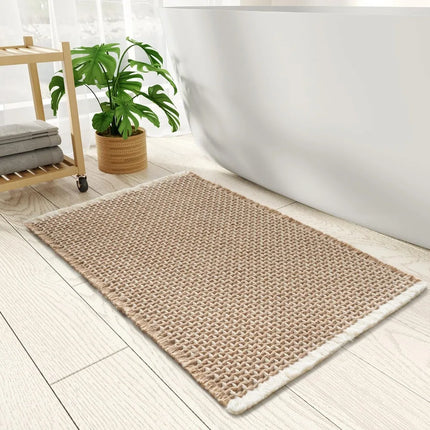 Checkered Non-Slip Bath Mat with Tassels