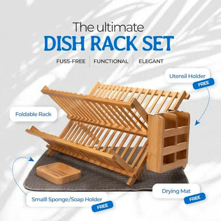 Compact 2-Tier Bamboo Dish Drying Rack for Countertop