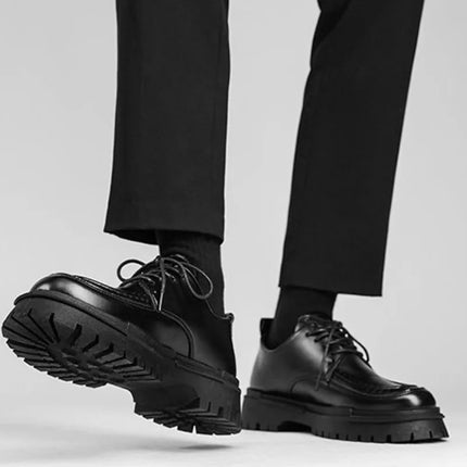 Men’s Black Brogue Leather Casual Shoes – Height Increasing Office & Formal PU Shoes