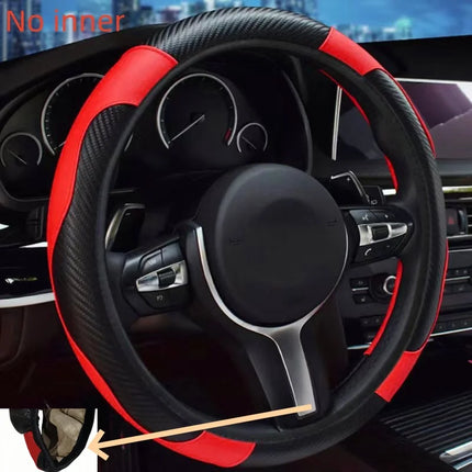 Carbon Fiber PU Leather Steering Wheel Cover 38cm – Anti-Slip & Wear-Resistant